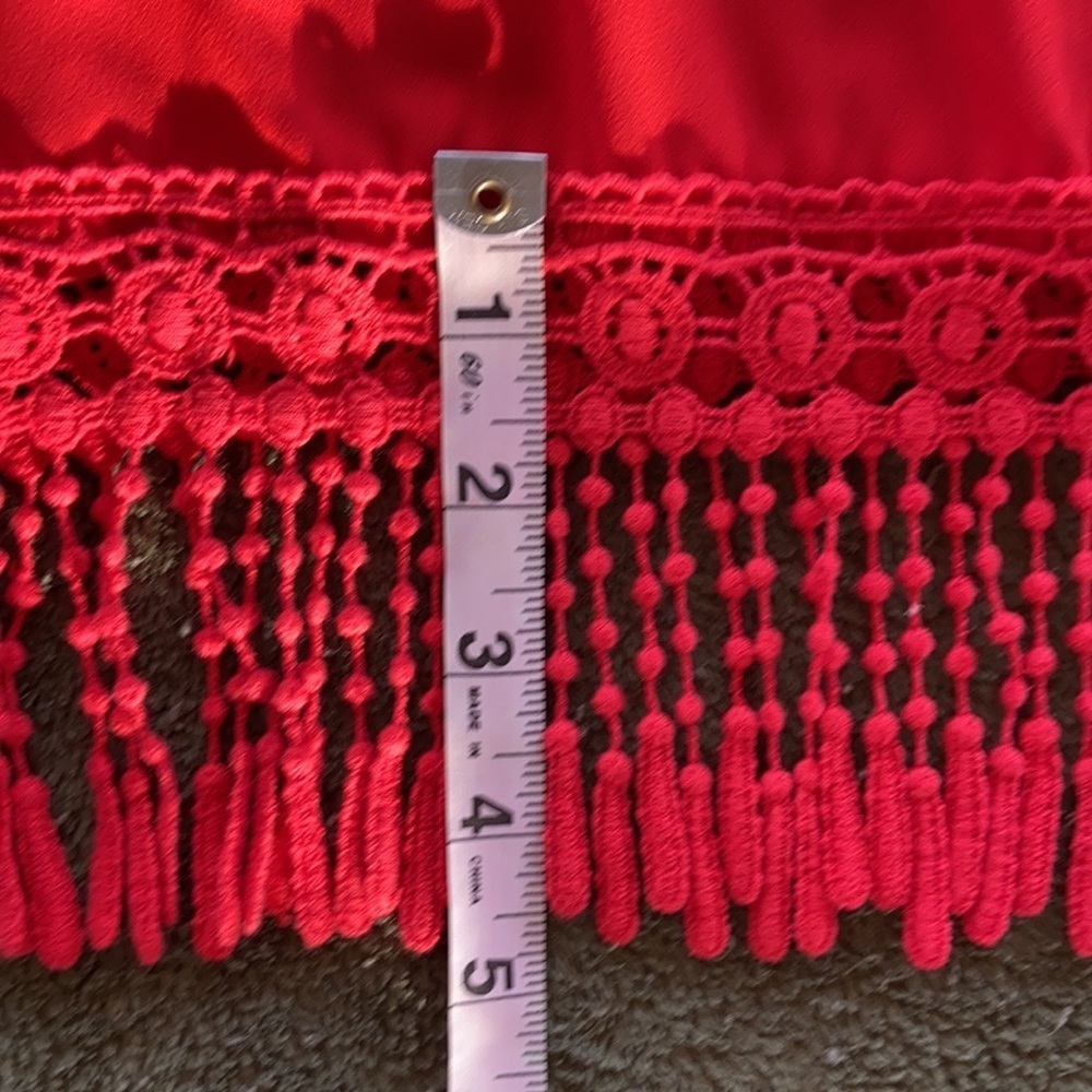 3/$20 Blue Sketch Red Fringe Top Flutter Sleeve Boho 4.5” Trim Fairycore Whimsy - Picture 10 of 11